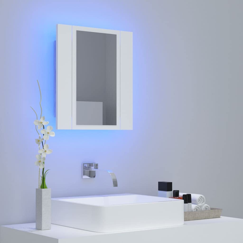 vidaXL Szafka łazienkowa z lustrem i LED, biała, 40x12x45 cm, akryl