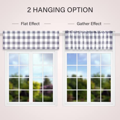 Simple Deluxe 4 Pack Buffalo Plaid Blackout Valances Curtains For Kitchen Windows, Living Room, Farmhouse, Bedroom, Rod Pocket Curtain Valance, 52" W X 15" L, White And Gray #TOP2