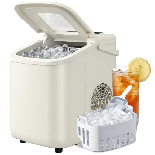 HOMCOM Máquina de Hielo Autolimpiable 12 kg/24H 1,2L 2 Tamaños, Beige