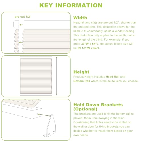 SZXIMU 2 Cordless Room Darkening Window Blinds, 36 W x 64 H White
