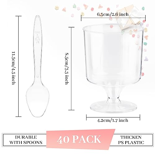 TOFLEN 5 Oz Mini Dessert Cups with Spoons 80 Pcs I Serves 40 I Small Plastic Dessert Goblets Wine Glasses Party Serving Cups for Appetizers, Mousse, Dessert Shot Glasses - Thumbnail 3