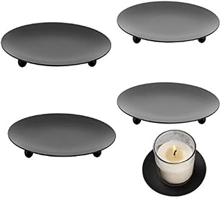 RoadLoo Pillar Candle Holders, Set of 4 Pieces Black Candle Holder Plates Metal Stand Pedestal Pillar Candlestick for Wedding Incense Cones Spa Pray Home Party Decoration (2.8 x 0.4 Inch)