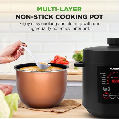 NutriChef Electric Pressure Cooker 6 Quart Capacity | 9 Function Digital Countertop Pressure Cooker | Adjustable Time & Temperature | Cook, Bake, Steam, Broil, & Braise | 13.1 x 11.4 IN | Black - Thumbnail 3
