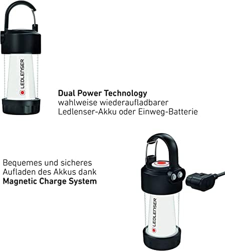 Ledlenser ML4 Warm Light LED Lantern, Rechargeable 14500 Battery, 300 Lumens, Glare-Free (Patented), up to 40h Runtime, Red Light, 1xAA Useable with Batteries, Carabiner, Outdoor, Camping