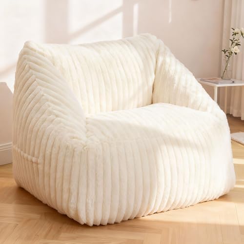 Image of HABUTWAY Bean Bag Chair, Giant Bean Bag Chairs for Adults and Kids, Bean Bag Sofa, Lazy Floor Sofa, Faux Fur Beanbag Chair with Armrests for Living Room Bedroom (Beige)