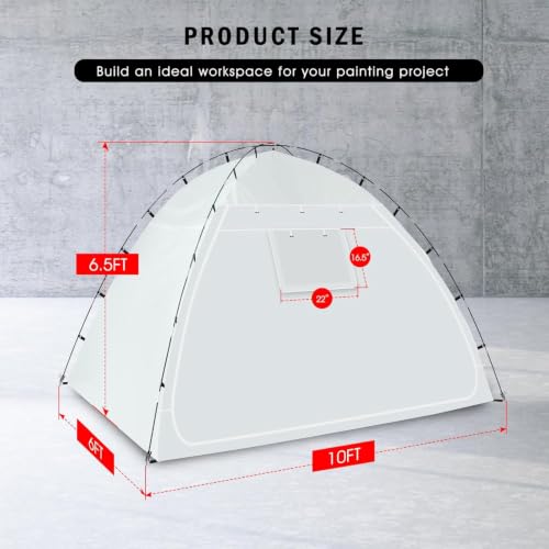 Image of Siebwin Upgrade Large 10(L) x6(W) x6.5(H) ft Spray Paint Tent with Air-Tight Premium Fabric Design & Windproof Hooks,Portable Paint Booth Tent for Furniture DIY Hobby Tool, Spray Paint Shelter,White