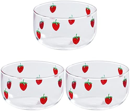 UPKOCH Microwave 3pcs For Pasta Mini Simple Clear Lotus High Plate Dessert Prep Style Stackable Soup Glasss Tray Container with Strawberry Round Serving Salad Dish Fruit Glass Rice Bowls