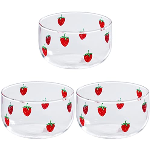 Upkoch Microwave 3Pcs For Pasta Mini Simple Clear Lotus High Plate Dessert Prep Style Stackable Soup Glasss Tray Container With Strawberry Round Serving Salad Dish Fruit Glass Rice Bowls #TOP10