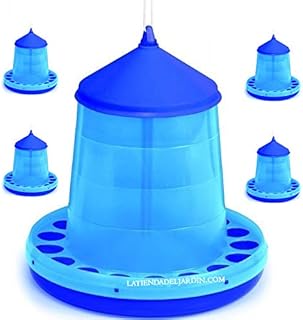 Suinga Pack 5 Tolvas Comederos para Aves y Gallinas | 2 kg Capacidad | 25x25x34 cm | Plástico Resistente | Color Azul | Comedero Antidesperdicio