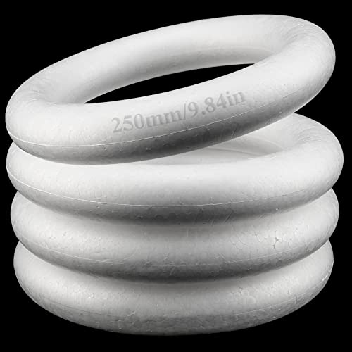 MAHIONG 4 Pack 10 Inch Craft Foam Wreath, White Polystyrene Foam Circles Ring, Round Foam Wreath Form for Crafts DIY Arts Floral Projects Home Wedding Decor