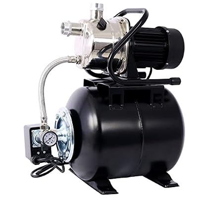 Shallow Well Pump, 1.6HP Shallow Well Pump With Pressure Tank, Water Booster Jet Pump,Garden Water Pump, Irrigation Pump,Automatic Water Booster Pump For Home Garden Lawn Farm, Stainless Steel Head