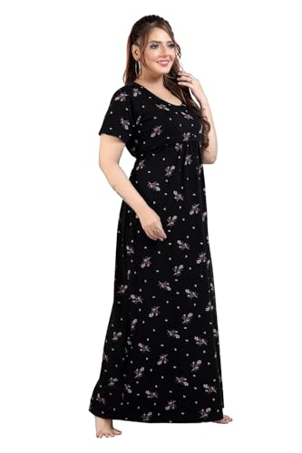 Image of Fabme Women's Full Length Printed Pre and Post Pregnancy Pure Cotton Nursing Nightdress Nighty