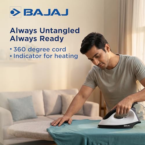 Image of Bajaj Dry Iron DX 15 1000 Watts | Duraglide soleplate with double-layered Anti-Bacterial Non-Stick German coating | Auto-Shut off | Cool touch body | 360 Swivel Cord | 2 Yr Warranty | Black & White