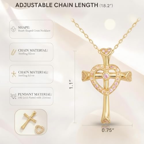 Image of URTHEONE Moissanite Cross Necklace for Women, 925 Sterling Silver 14KGold Plated Necklaces with Sparkling Moissanite Pendant, Faith Women's Jewelry, Trendy Gift for Women Mom Friend