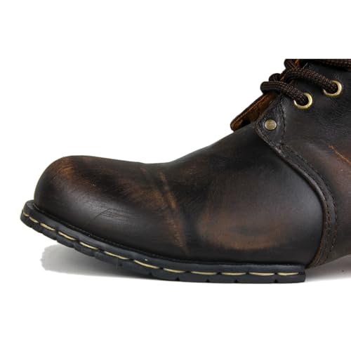 Image of OSSTONE Moto Boots for Men Fashion lace-up Leather Chukka Boots Casual Shoes OS-6015-2-retro-brown-US-R