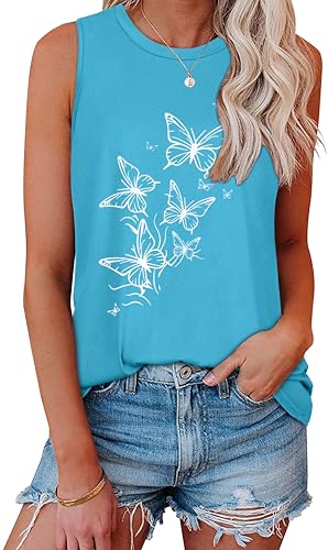 Image of Womens Tank Tops Summer Casual Sleeveless Top Loose Fit Basic Tunic Shirts