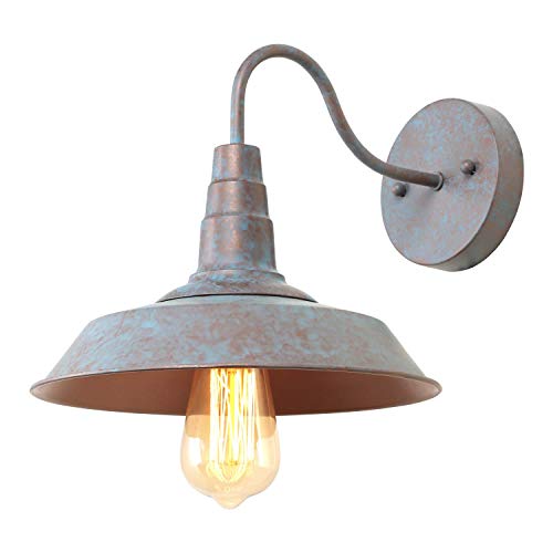 Image of LALUZ Wall Sconce, Farmhouse Barn Gooseneck Light Fixture with Blue Finish for Bedroom, Kitchen, Pathway, Foyer and Bathroom
