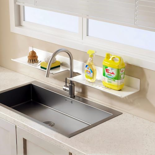 LJHFUQHUHU Bathroom Kitchen Sink Decorative Storage Shelf, Countertop Above-Sink Drain Organizer Aluminum Material