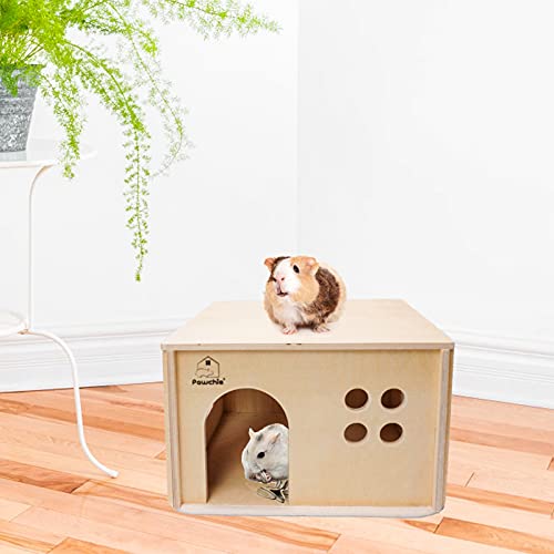 PAWCHIE Hideout de cabana de madeira pequeno animal – Habitat com janelas, porquinho da Índia, hamst