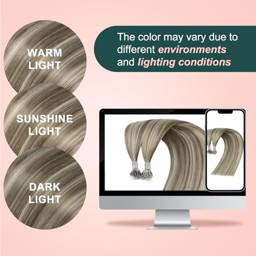 Image of Easyouth 18 Inch Nano Bead Hair Extension Human Hair Highlight, for Wedding