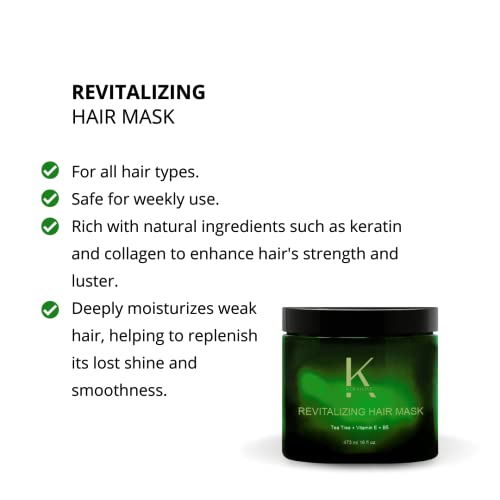 Keralove Revitalizing Hair Mask - Tea Tree Deep Conditioner - Moisturizes & Protects Hair & Scalp - With Soy Protein, Vitamin E, Collagen, Keratin & Coconut Oil - 16 Oz #TOP4