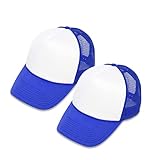 MR.R Sublimation Blank Polyester Mesh Cap Mesh Hat Two Tone Trucker Summer Mesh Cap with Adjustable Snapback,Blue,2 Pieces per Pack