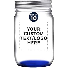 DISCOUNT PROMOS 10 Decorating Mason Jars Set, 12 oz. - Customizable Text, Logo - Canning, Aluminum Lid - Blue