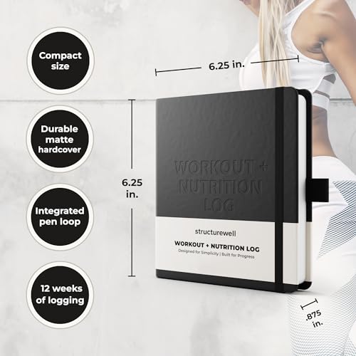 Structurewell Workout and Nutrition Log – 12 Week Fitness Tracker, Workout Log Book, Gym Planner, and Food Journal for Men & Women | Daily Exercise, Diet, Weightlifting, and Nutrition Log