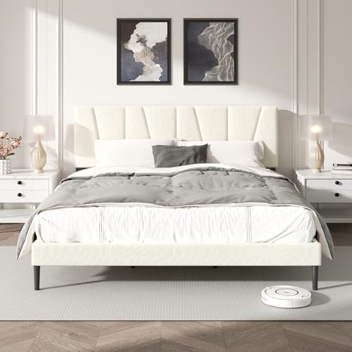 HAOARA Queen Size Bed Frame with Fabric Upholstered Headboard, Platform