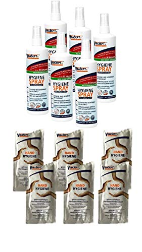 Preisvergleich Produktbild Hygiene-SprayDesinfektionsmittel (für Textilien und Oberflächen im Haushalt, Sprühflasche im praktischen Vorteilspack) 6 x 250 ml plus 6 Tücher, für Hände