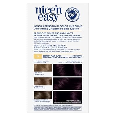 Clairol Nice'n Easy Permanent Hair Dye, 1V Deepest Plum Black Hair Color, Pack of 1