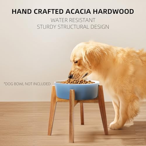 Elevated Dog Bowl Stand, Xlarge Raised Dog Bowl Station for Large Breed Pets, Dog Bowl Holder Fits Up to 11 in Width and 14 in Height for Water Fountain and Dishes, Acacia Wooden, Stand Only - Thumbnail 2