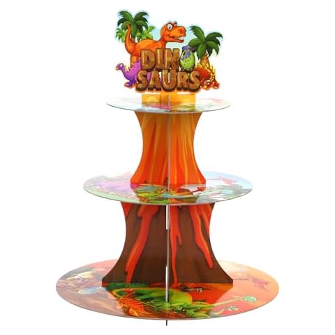 RECER 3 Tier Dinosaur Cupcake Stand Party Decorations Dinosaur Theme Party Birthday Supplies Dinosaur Cupcake Holder (Dinosaur, 1Pack) Cover