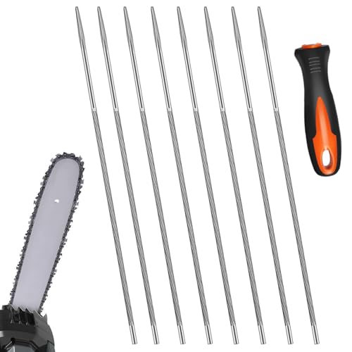 8 Pièces Lime Rondes pour Tronconneuse 4.0mm Limes D'affûtage Lime Chaine Tronconneuse avec Poignée Acier Durci Ronde Limes pour Chaîne DIY Scie Précis Affûtage Polissage