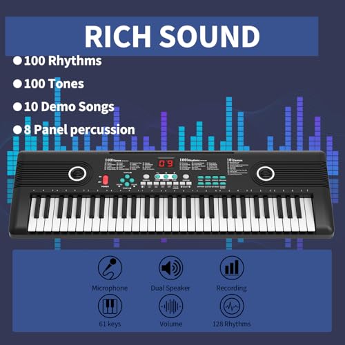 Vgrrbw P8 61 Keys Keyboard Piano, Electronic Digital Piano With Built-In Speaker Microphone thumb #1