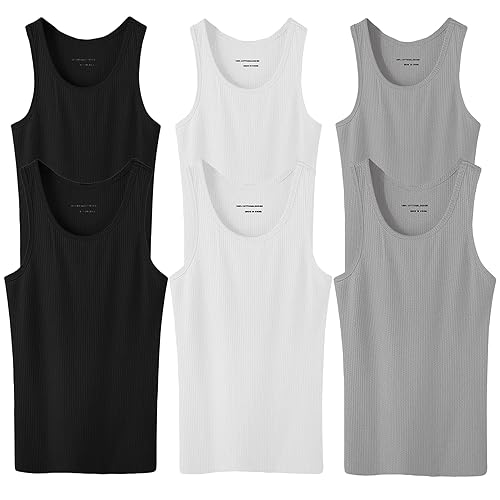 Glory Max 4-6 Pack Men 100% Cotton Ribbed Plain Tank Tops Wife Beater A-Shirts Undershirts (US, Alpha, Medium, Regular, Regular, 6-Pack Mix Colors)
