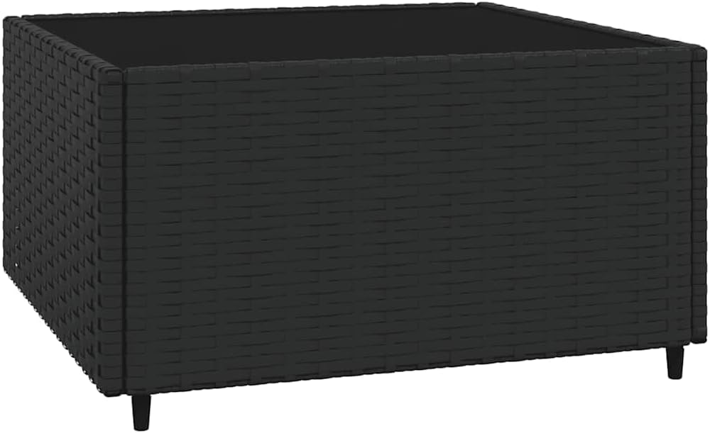 Patio Lounge Set Black PE Rattan, Powder-Coated Steel, Tempered Glass, Outdoor Sofas, 319783