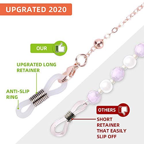 Zooron Eyeglass Chains For Women, Premium Beaded Eyeglass Necklace Chain Cord, Eye Glasses String Holder 2Pack-Rose Gold & Silver #TOP3