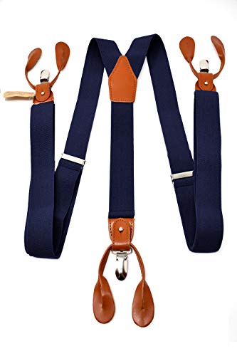Bretelles vintage bleu marine élastiques en Y avec pinces et attaches boutons