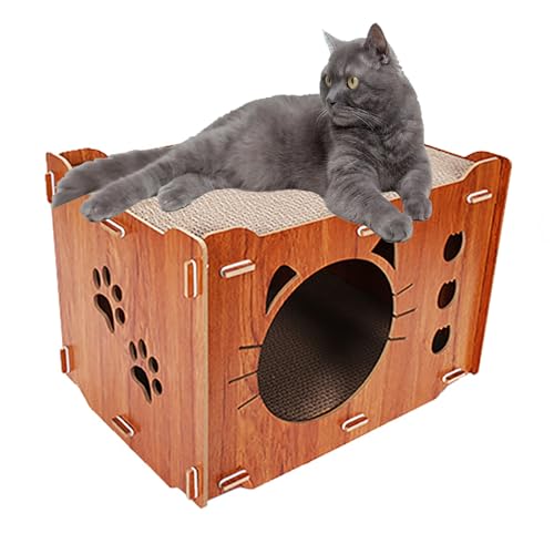 Cardboard Cat House With 2 Scratch Pads, Scratching Board, Lounge, Hotel for Indoor Cats - Suitable for Resting and Scratching