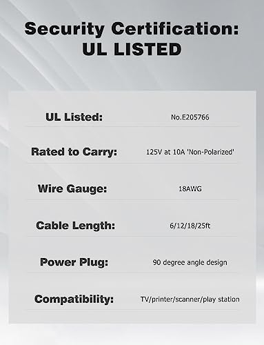 Ancable OX16 Tv Power Cord Compatible For Samsung Tv, Ancable 6-Feet 90 Degree Angled 18Awg 2-Prong To L-Shaped C7 Power Cord Replacement thumb #5