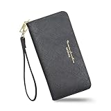 Energather Womens Wallet, PU Leather Ladies Wallets Credit Card Holder for Women and Girls, Fashion Women's Wallets Long Wallet with Zipper for Travelling, Walking, Dating, Shopping (black)