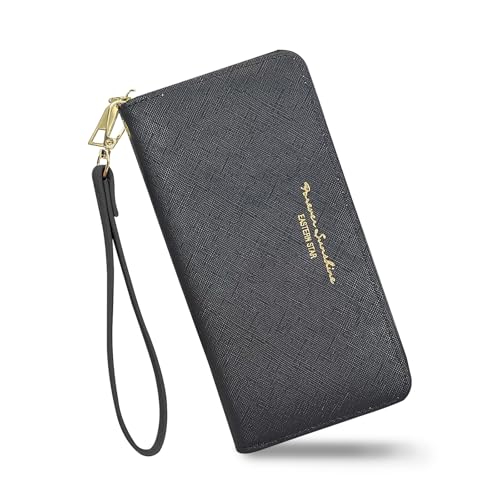 Womens Wallet, PU Leather Ladies Wallets Credit Card Holder for Women and Girls, Fashion Women's Wallets Long Wallet with Zipper for Travelling, Walking, Dating, Shopping (black)