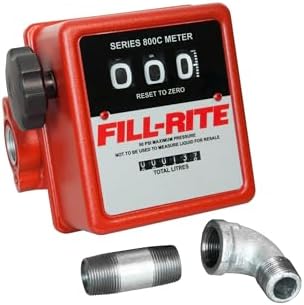 Fill-Rite 807CLMK 3/4" 19-76 LPM 3 Wheel Mechanical Meter, Aluminum, Fuel Transfer Liter Meter with Fittings to Mount on FR1200, FR600, SD600, SD1200, and FR700 Series Pumps