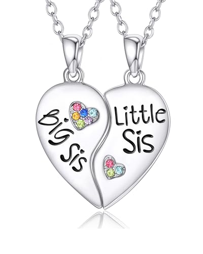 KINGSIN Sisters Necklace for 2 Big Little BFF Friendship Matching Heart Jewelry Gifts for Girls Women - Main Image