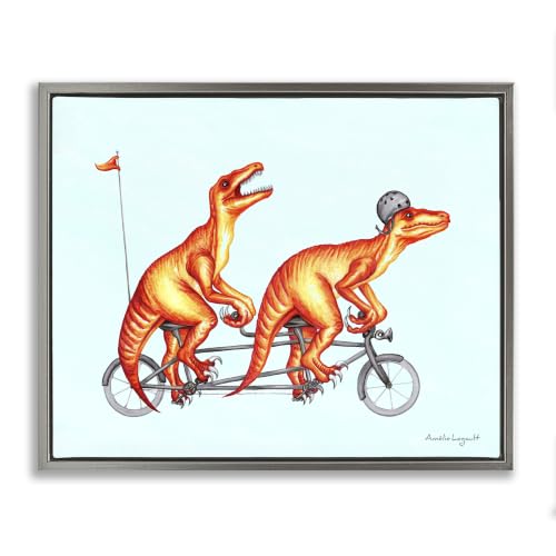 Whimsical T Rex Bicycle Adventure, 16 x 20 Inch Canvas in Floater Frame