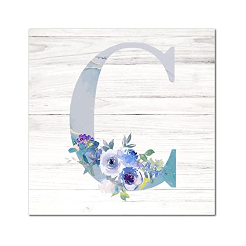 Lettres de l'alphabet en bois monogramme C marbre bleu décoration murale 30cm