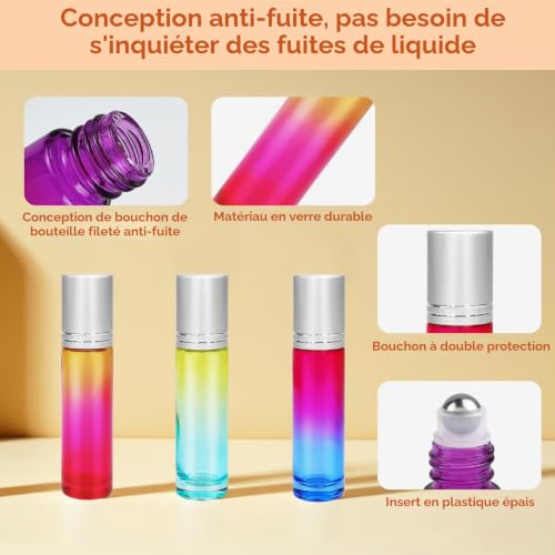 Ysimple 9 Pcs roll on Huiles Essentielles 10ml, Flacon en Verre avec Bille Inoxydable, Huiles Parfumées pour Cosmétique et Massage – vue 3