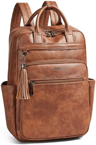 Shrrie Rugzak voor vrouwen 15,6 inch, reizen lederen rugzak portemonnee