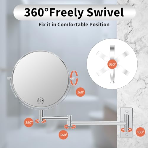 Miroir maquillage mural 10x extensible double face chromé pour un rasage de près - 4